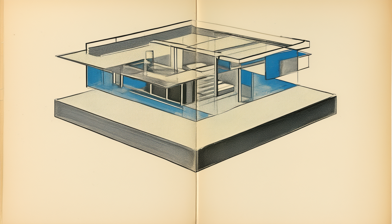 A brushed-silver modular smart-home cube on a studio pedestal, one room-module telescoping outward on clean rails while another retracts, luminous-indigo seams glowing between modules.