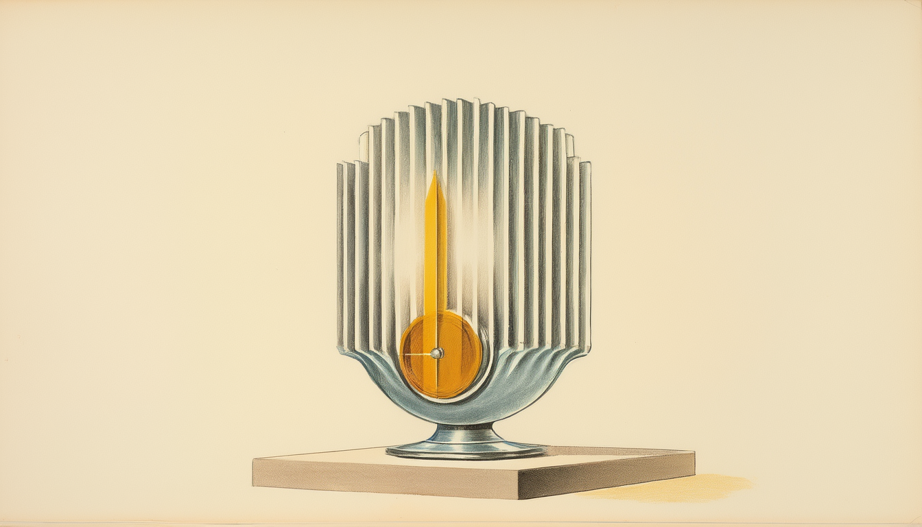 A sleek brushed-silver solid-state battery module on a studio pedestal, warm solar-gold charge-light glowing through its cooling fins, a small silver lease-meter on its face.