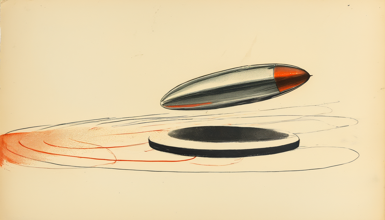 A smooth silver driverless mobility pod on a studio pedestal, ember-orange holographic route-lines fanning out beneath it with looping monetized detours highlighted.