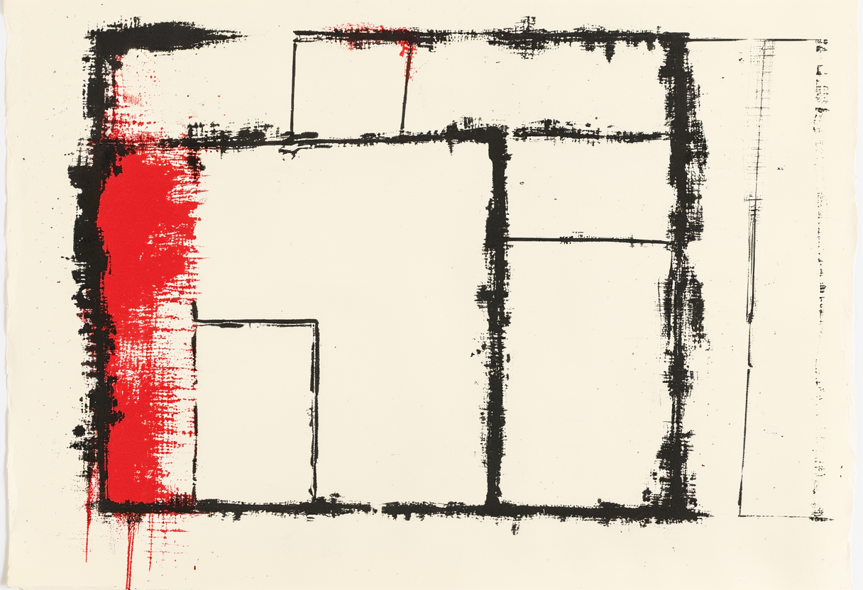 A hand drawn field plat showing one rectangle divided into unequal parcels of clearly different sizes by heavy black lines.