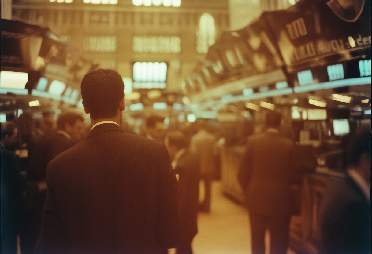 The New York Stock Exchange floor, 2034. AI-assisted execution became standard market infrastructure, deepening the liquidity…