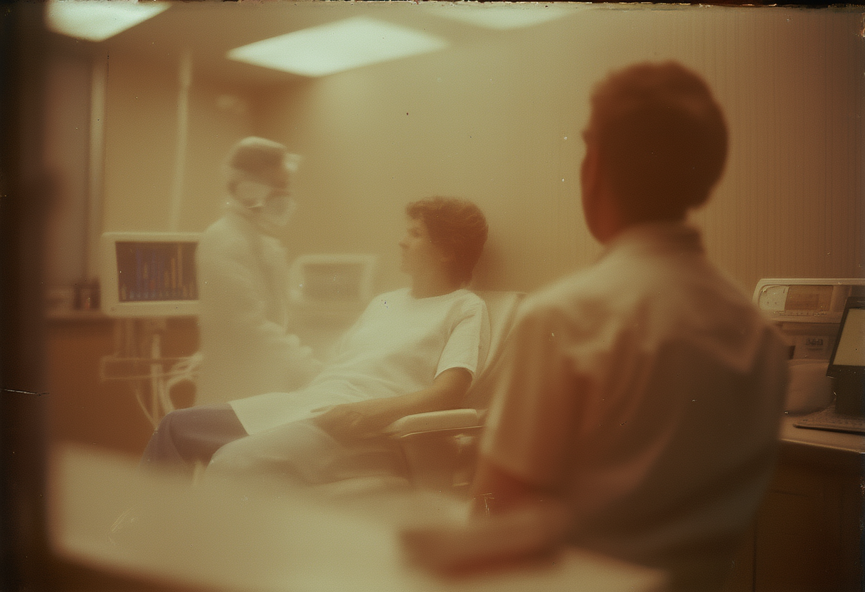 A patient undergoes non-contact quantum magnetocardiography screening, Lagos, 2034