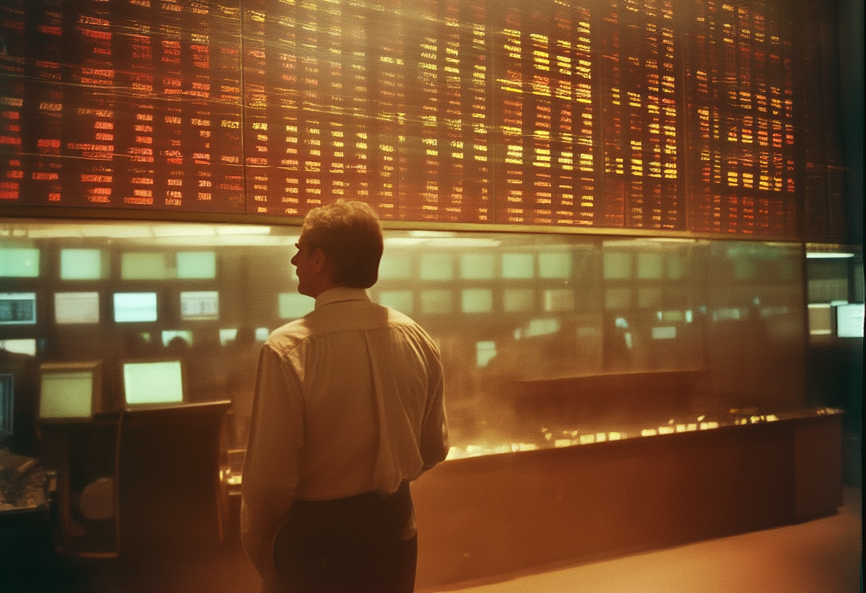 Trading-desk display showing continuous event-contract probabilities rather than a discrete earnings calendar, Chicago, 2033. The quarterly…