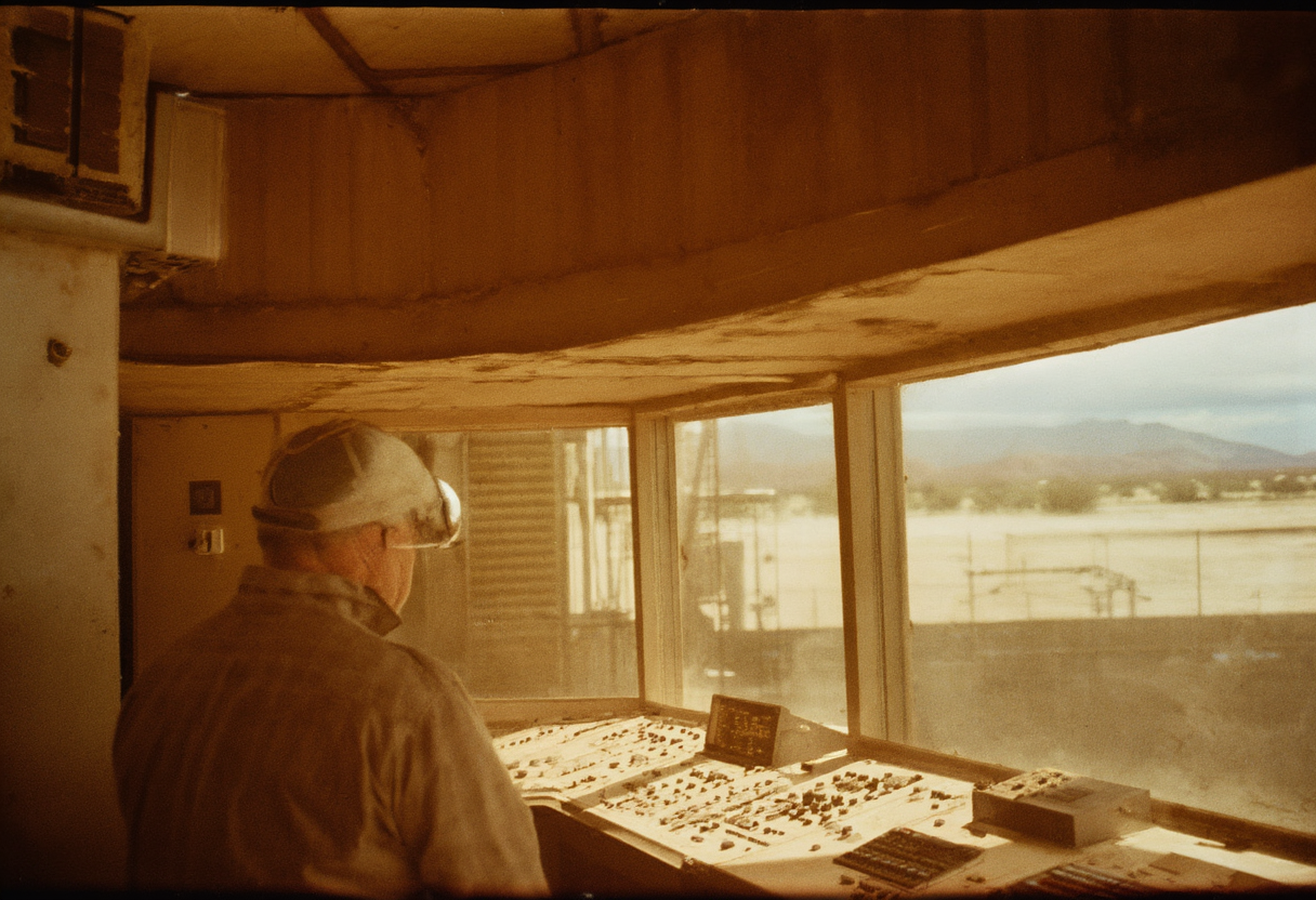 A direct air capture array in the Permian Basin, the gas flares of an active oilfield…